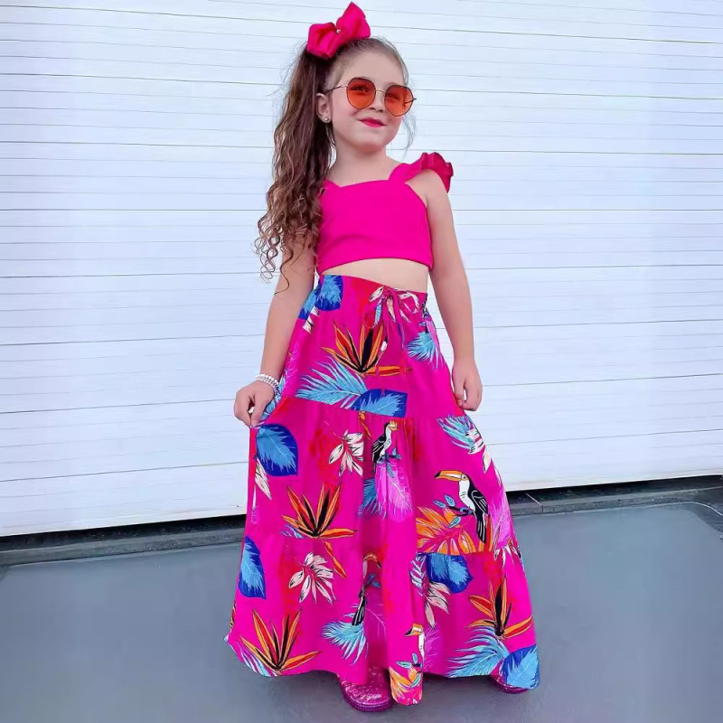 Amazon ins στυλ εξωτερικού εμπορίου παιδικά ρούχα 2024 νέα μόδα casual κοντό γιλέκο μεγάλη φούστα κοστούμι M8028