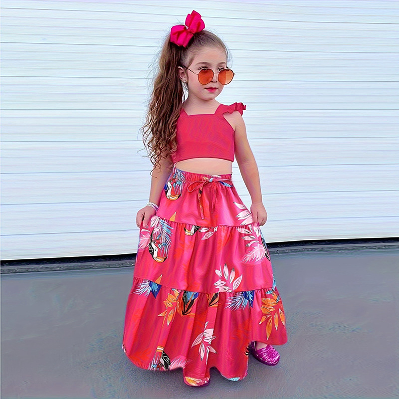 Amazon ins στυλ εξωτερικού εμπορίου παιδικά ρούχα 2024 νέα μόδα casual κοντό γιλέκο μεγάλη φούστα κοστούμι M8028