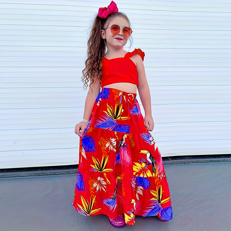 Amazon ins στυλ εξωτερικού εμπορίου παιδικά ρούχα 2024 νέα μόδα casual κοντό γιλέκο μεγάλη φούστα κοστούμι M8028