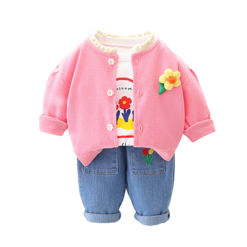 Σετ μακρύ παντελόνι τζιν μόδας 2023 για παιδιά, πουκάμισο με μακριά μανίκια και μονό κουμπί σε καθαρό χρώμα, φθινοπωρινό σύνολο για μικρά κορίτσια, σετ τριών τεμαχίων για εξωτερικά ρούχα