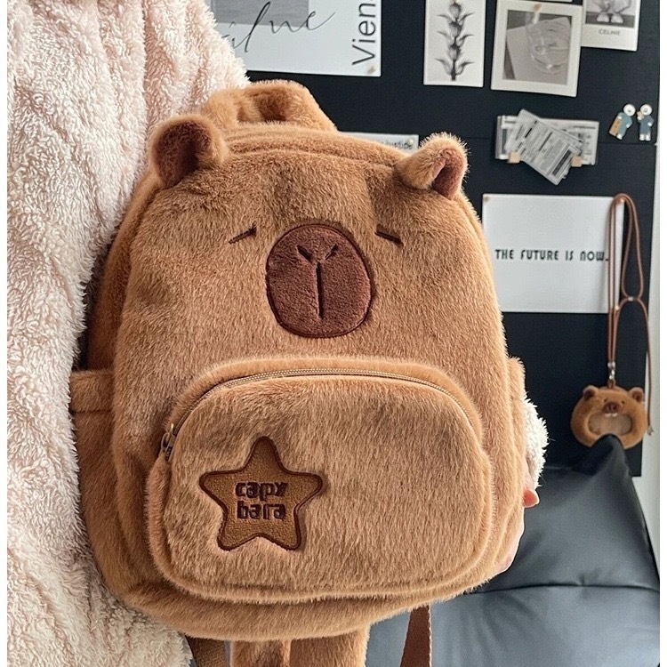 Rucsac nou Capibala Capybara din pluș, drăguț și versatil, pentru studenți, tendință populară în stil desen animat