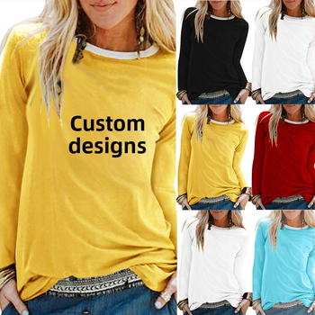 Tricou pulover lejer cu guler rotund, imprimat, de primăvară și toamnă 2021, cu design OEM, alb, cu mânecă lungă, en-gros