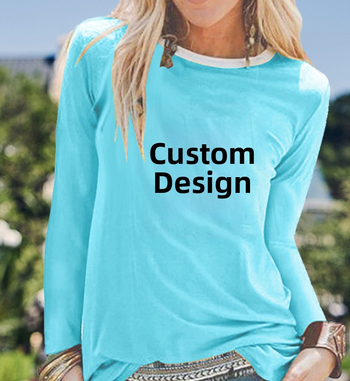 Tricou pulover lejer cu guler rotund, imprimat, de primăvară și toamnă 2021, cu design OEM, alb, cu mânecă lungă, en-gros