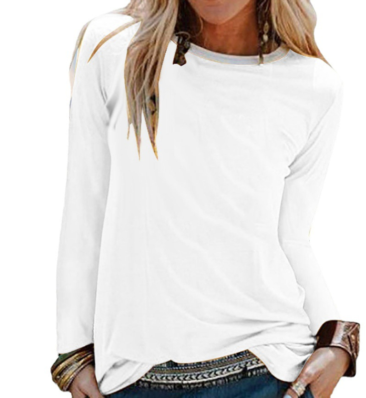 Tricou pulover lejer cu guler rotund, imprimat, de primăvară și toamnă 2021, cu design OEM, alb, cu mânecă lungă, en-gros