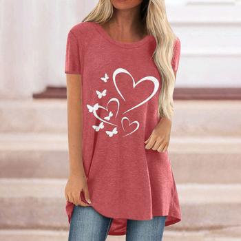 Tricou de vară cu fluture, imprimat casual, cu mânecă scurtă, cu guler rotund, de lungime medie, pentru femei, Amazon Wish