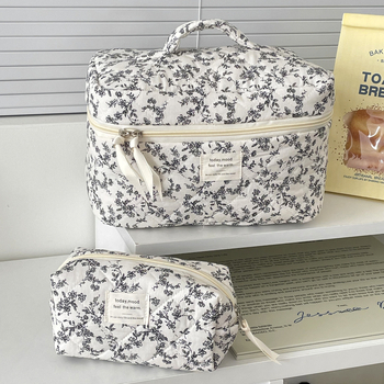 Ασπρόμαυρη και φλοράλ τσάντα καλλυντικών σε γαλλικό στιλ, υψηλής αξίας, φορητή τσάντα ταξιδιού με όλα τα πινέλα καλλυντικών, φορητή τσάντα τουαλέτας για αποθήκευση