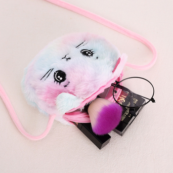 Δημιουργική βελούδινη τσάντα ώμου Crossbody για παιδιά με κινούμενα σχέδια, χαριτωμένη μικρή τσάντα ώμου με γούνα κουνελιού και διπλό φερμουάρ, Tie-Dye
