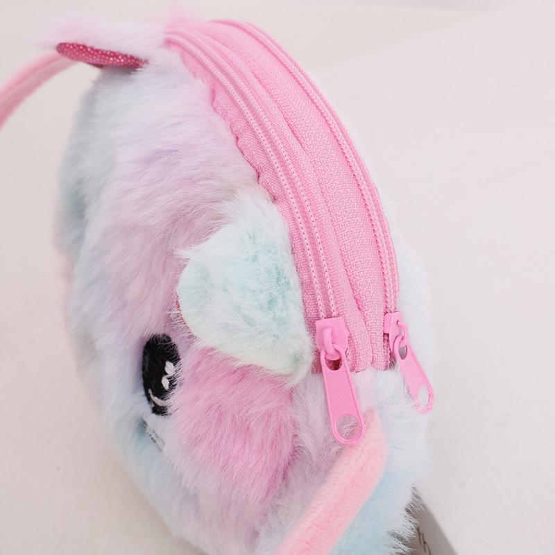 Pārrobežu radoša plīša plecu soma ar multfilmu stila bērnu plecu somu, mīlīgs kaķis, dubultais rāvējslēdzējs, truša kažokāda, batikota maza plecu soma