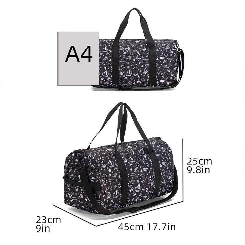 Vienkārša pārnēsājama ceļojumu soma sporta fitnesam ar lielu ietilpību, plecu soma pāri plecam, Oksfordas auduma multfilmu apdrukāta ceļojumu soma