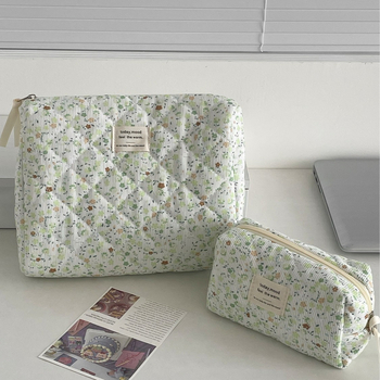 „Crossborder Spring“ maža, gaivi, velveto, gėlių rašto, žalia kosmetikos rankinė, didelė talpa, kelioninis nešiojamas kosmetikos reikmenų laikymo krepšys