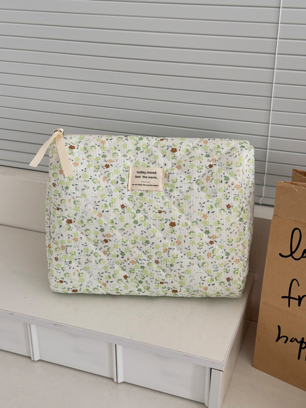 „Crossborder Spring“ maža, gaivi, velveto, gėlių rašto, žalia kosmetikos rankinė, didelė talpa, kelioninis nešiojamas kosmetikos reikmenų laikymo krepšys