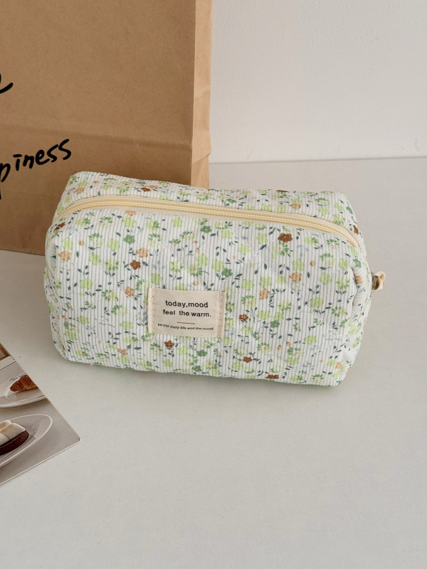 „Crossborder Spring“ maža, gaivi, velveto, gėlių rašto, žalia kosmetikos rankinė, didelė talpa, kelioninis nešiojamas kosmetikos reikmenų laikymo krepšys