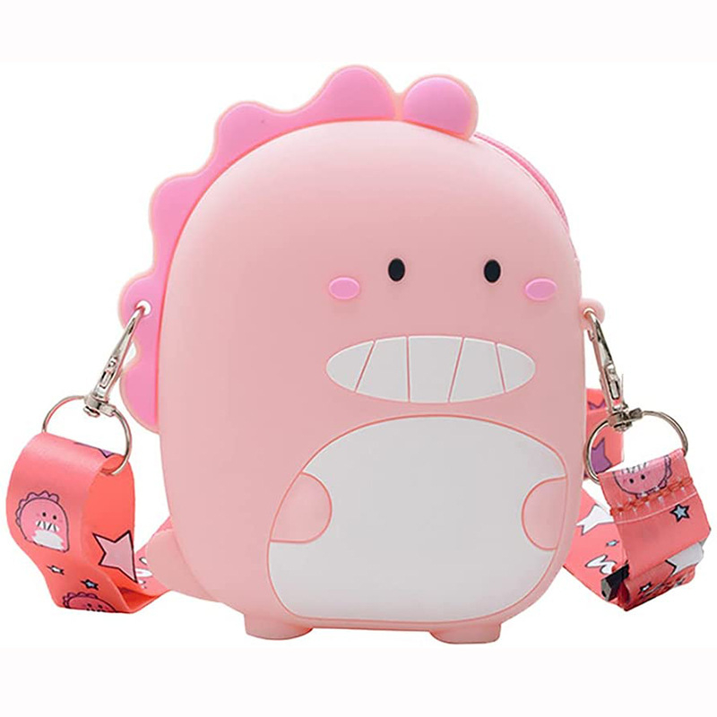 Vidēja izmēra multfilmas stila silikona mugursoma, mini meiteņu maciņš ar dinozauru, maza bērnu plecu soma, sajūga maks