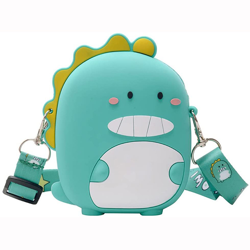Vidēja izmēra multfilmas stila silikona mugursoma, mini meiteņu maciņš ar dinozauru, maza bērnu plecu soma, sajūga maks