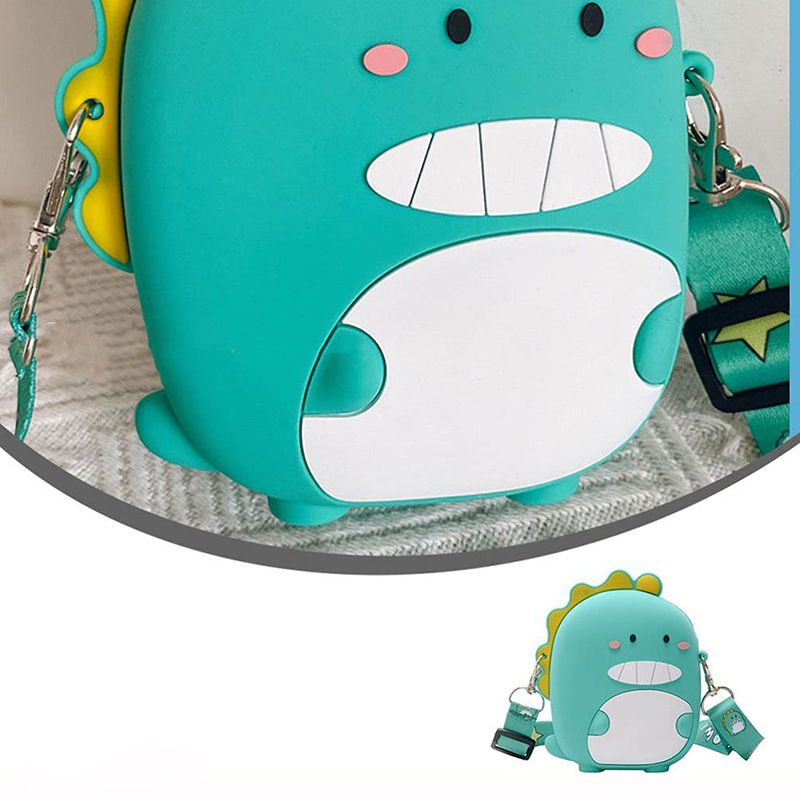 Vidēja izmēra multfilmas stila silikona mugursoma, mini meiteņu maciņš ar dinozauru, maza bērnu plecu soma, sajūga maks