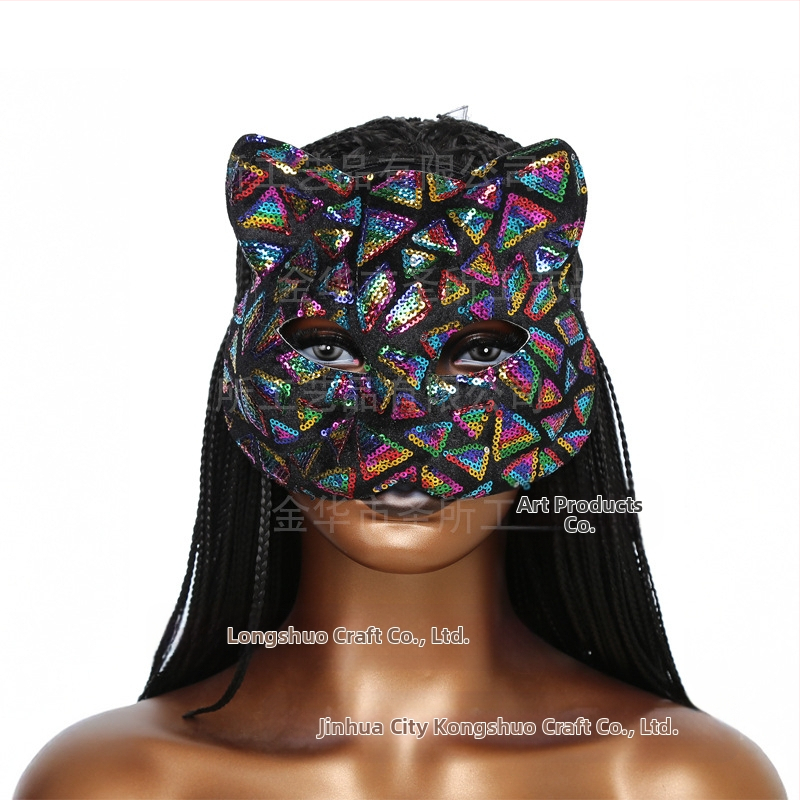 Маска за Хелоуин с котка от Cross Border Hot Cat, Маска на Черната пантера, Маска на Черната котка, Дантелена котешка маска, Маска за котка с пайети