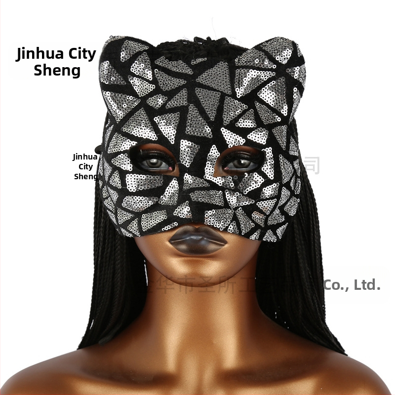 Маска за Хелоуин с котка от Cross Border Hot Cat, Маска на Черната пантера, Маска на Черната котка, Дантелена котешка маска, Маска за котка с пайети