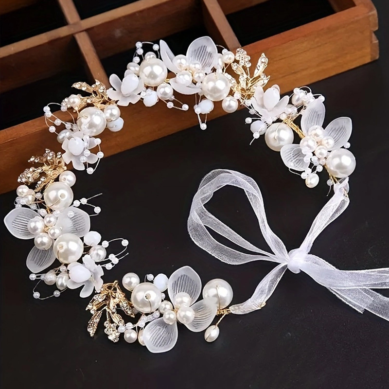 Super fėjos baltų lapų galvos juosta, gėlių vainikas, perlų plaukų juosta, nuotakos karūna, saldi europietiško stiliaus vestuvinė suknelė, vaikiški galvos apdangalai