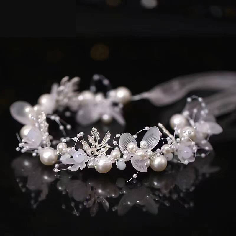 Super fėjos baltų lapų galvos juosta, gėlių vainikas, perlų plaukų juosta, nuotakos karūna, saldi europietiško stiliaus vestuvinė suknelė, vaikiški galvos apdangalai