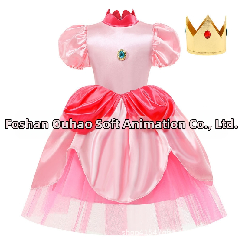 Uus Mario cos Brigitte printsess cos kleit kitsa vöökohaga karvase kleidi ja puhvis varrukatega printsessikleit