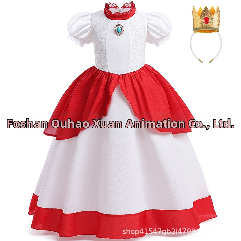 Uus Mario cos Brigitte printsess cos kleit kitsa vöökohaga karvase kleidi ja puhvis varrukatega printsessikleit