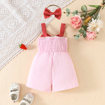 Παιδικό Σορτς με Καρό και Τιράντες Foreign Trade, Σετ 2 τεμαχίων με Διακοσμητικό Φιόγκο