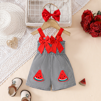 Παιδικό Σορτς με Καρό και Τιράντες Foreign Trade, Σετ 2 τεμαχίων με Διακοσμητικό Φιόγκο