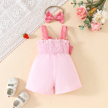 Παιδικό Σορτς με Καρό και Τιράντες Foreign Trade, Σετ 2 τεμαχίων με Διακοσμητικό Φιόγκο