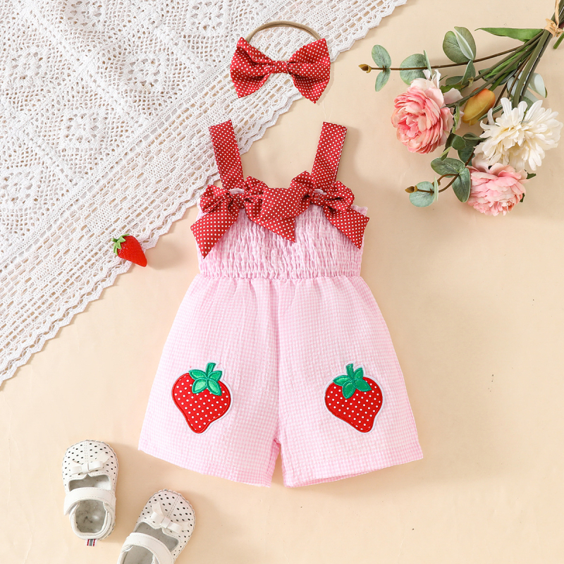 Dječje karirane kratke hlače s naramenicama i ukrasnom mašnom, set od 2 dijela, za vanjsku trgovinu