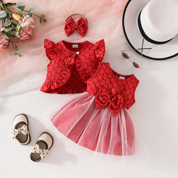 Fete de vară europene și americane, fără mâneci, cu volane, scurt, haină, fără mâneci, cu arc, rochie cu bandă de păr, costum