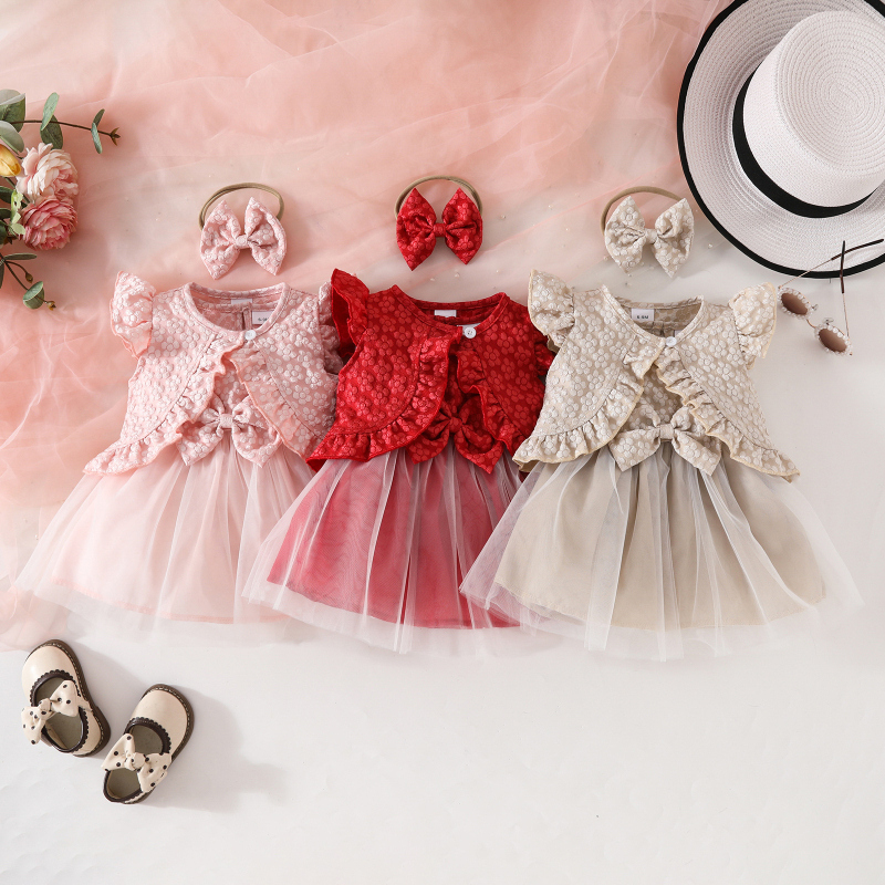 Fete de vară europene și americane, fără mâneci, cu volane, scurt, haină, fără mâneci, cu arc, rochie cu bandă de păr, costum