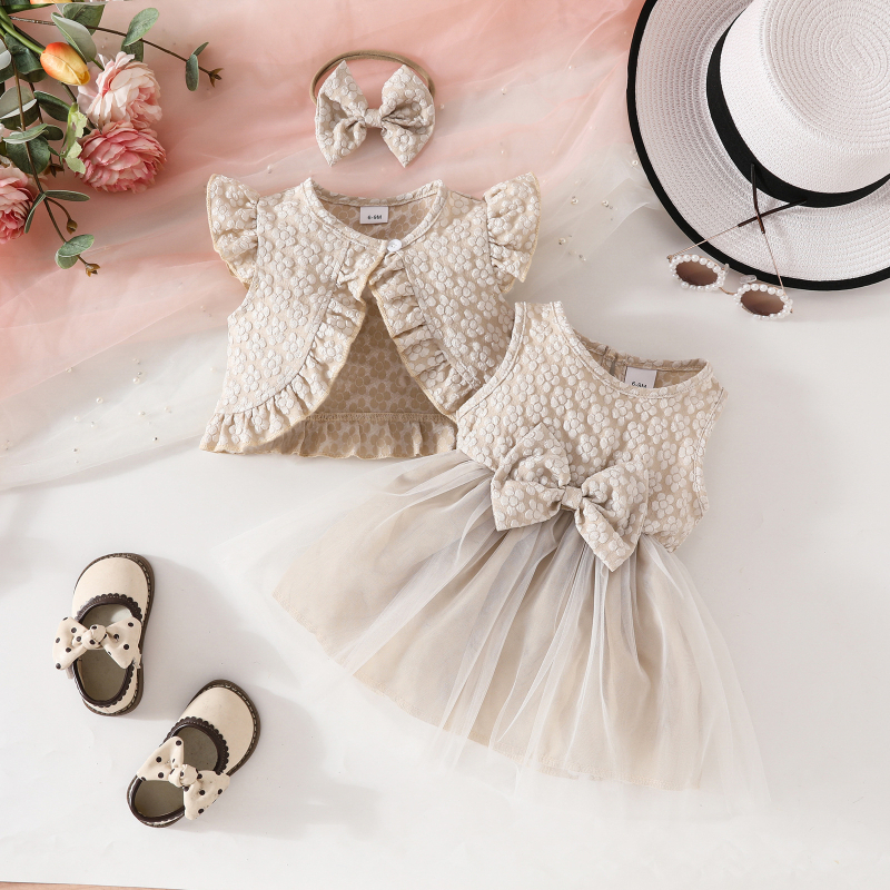 Fete de vară europene și americane, fără mâneci, cu volane, scurt, haină, fără mâneci, cu arc, rochie cu bandă de păr, costum