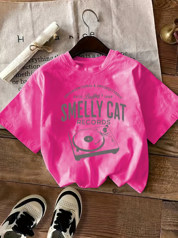 Tricou casual cu monogramă pentru femei, moale la atingere - guler rotund, mânecă scurtă