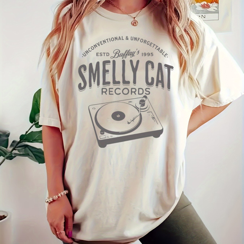 Tricou casual cu monogramă pentru femei, moale la atingere - guler rotund, mânecă scurtă