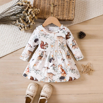 INS prekogranična nova proljetna i jesenska dječja haljina s printom jelena, dugih rukava i okruglog izreza, haljina princeze