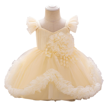 Παιδικό Φόρεμα για Κορίτσι, Μεγάλο Φόρεμα Πριγκίπισσας με Λουλούδια, Νυφικό για Κορίτσι με Λουλούδια, Φόρεμα ενός Χρόνου για Μωρό
