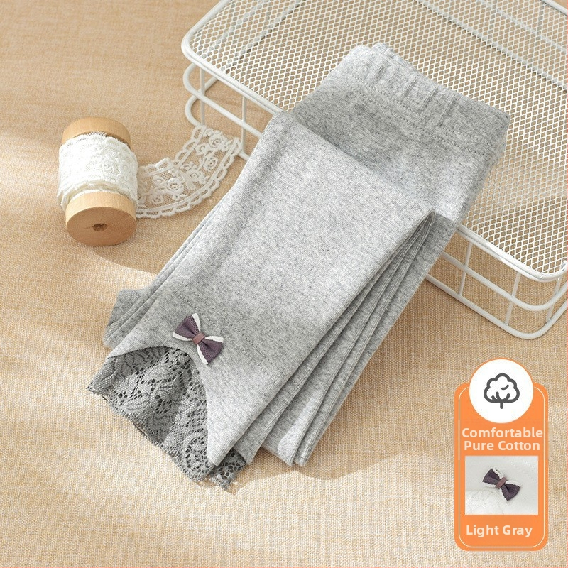 2025 Nove djevojačke tajice za proljeće i jesen, pamučne vanjske tajice za djecu, hlače do gležnja, tanke dječje elegantne hlače od čipke