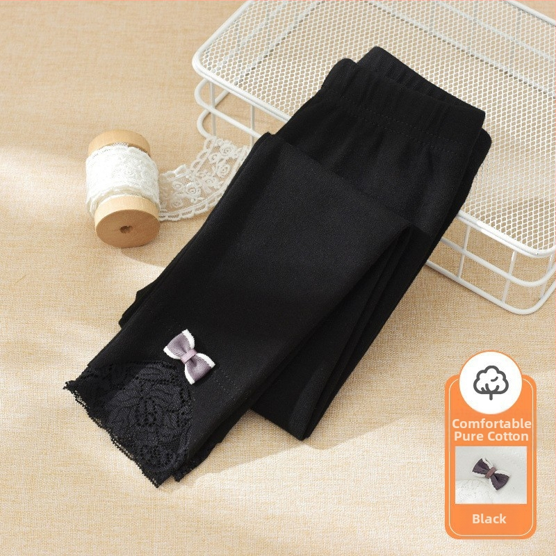 2025 Nove djevojačke tajice za proljeće i jesen, pamučne vanjske tajice za djecu, hlače do gležnja, tanke dječje elegantne hlače od čipke