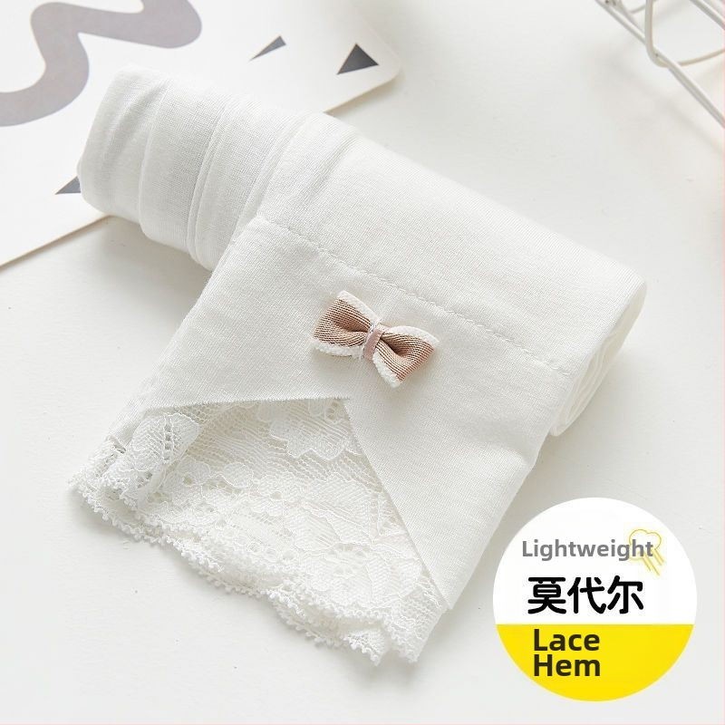 2025 Nove djevojačke tajice za proljeće i jesen, pamučne vanjske tajice za djecu, hlače do gležnja, tanke dječje elegantne hlače od čipke