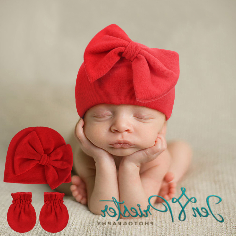 Căciulă fetală pentru nou-născuți, căciulă cu fundă, căciulă caldă pentru bebeluși, mănuși în 15 culori, plus căciulă fetală