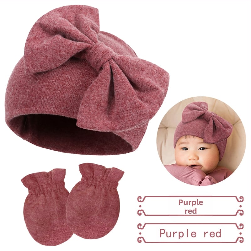 Căciulă fetală pentru nou-născuți, căciulă cu fundă, căciulă caldă pentru bebeluși, mănuși în 15 culori, plus căciulă fetală