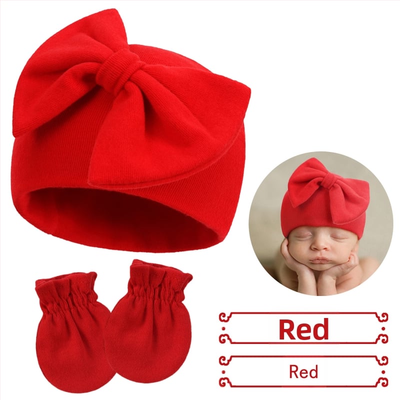 Căciulă fetală pentru nou-născuți, căciulă cu fundă, căciulă caldă pentru bebeluși, mănuși în 15 culori, plus căciulă fetală