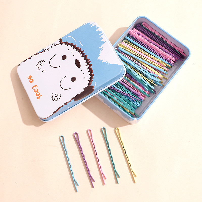 Vieno personažo segtukas, skardinės spalvos, dėžutėje, juodas, plaukų segtukas, moteriškas korėjietiškas kirpčiukas, nugaros, Hyun Ya Feng segtukas