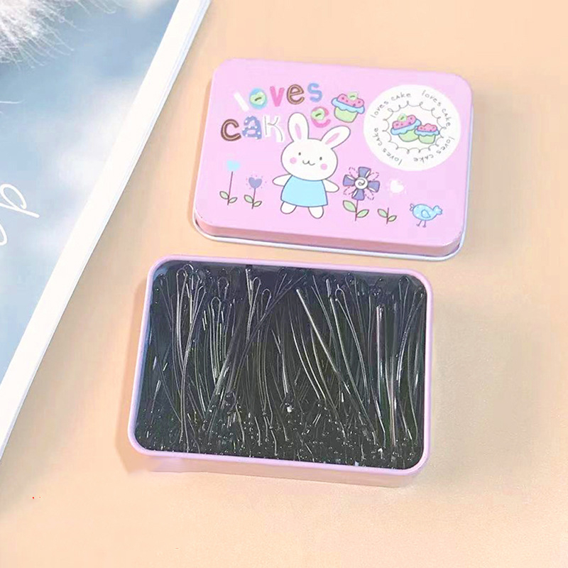 Vieno personažo segtukas, skardinės spalvos, dėžutėje, juodas, plaukų segtukas, moteriškas korėjietiškas kirpčiukas, nugaros, Hyun Ya Feng segtukas