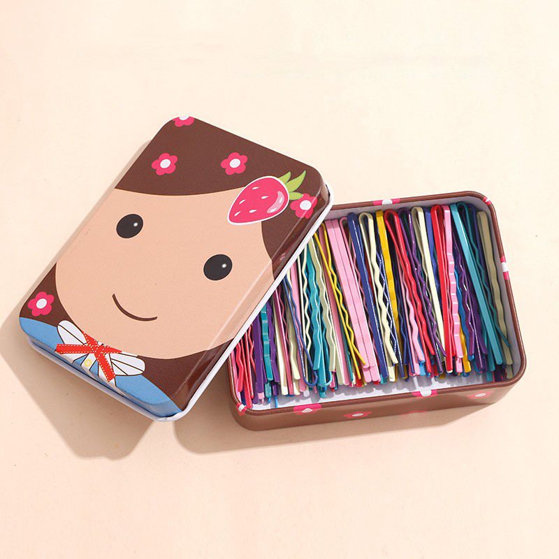 Vieno personažo segtukas, skardinės spalvos, dėžutėje, juodas, plaukų segtukas, moteriškas korėjietiškas kirpčiukas, nugaros, Hyun Ya Feng segtukas