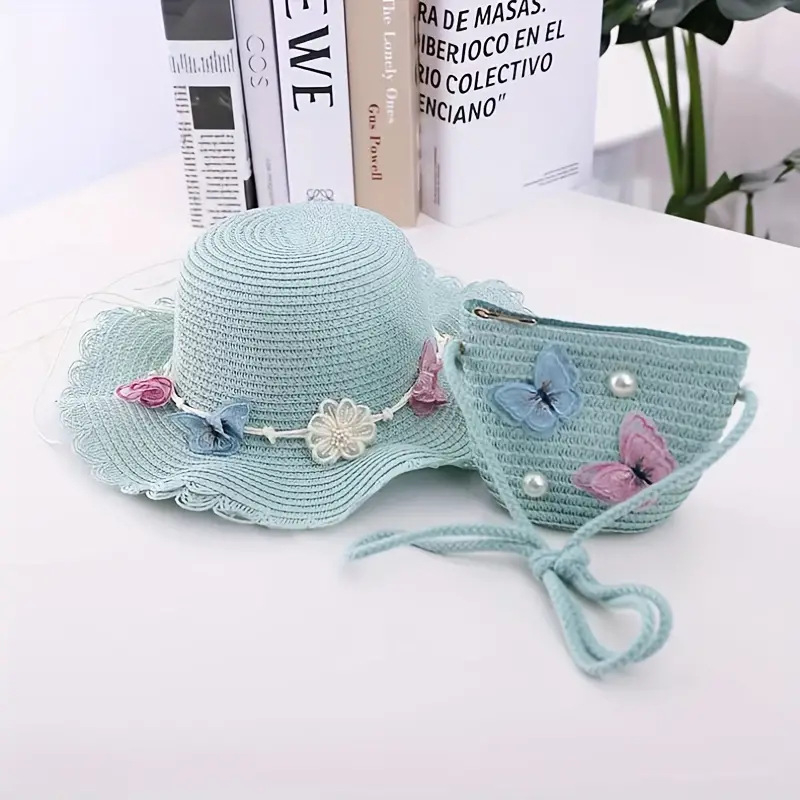 Pălărie de soare pentru copii de vară, pălărie de paie, pălărie de soare cu boruri mari, protecție solară, pălărie de plajă pentru părinți și copii, geantă de voiaj pentru femei