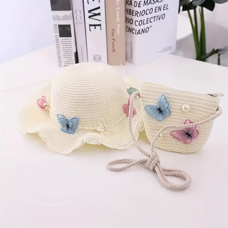 Pălărie de soare pentru copii de vară, pălărie de paie, pălărie de soare cu boruri mari, protecție solară, pălărie de plajă pentru părinți și copii, geantă de voiaj pentru femei