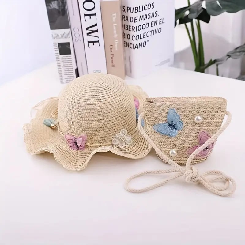 Pălărie de soare pentru copii de vară, pălărie de paie, pălărie de soare cu boruri mari, protecție solară, pălărie de plajă pentru părinți și copii, geantă de voiaj pentru femei