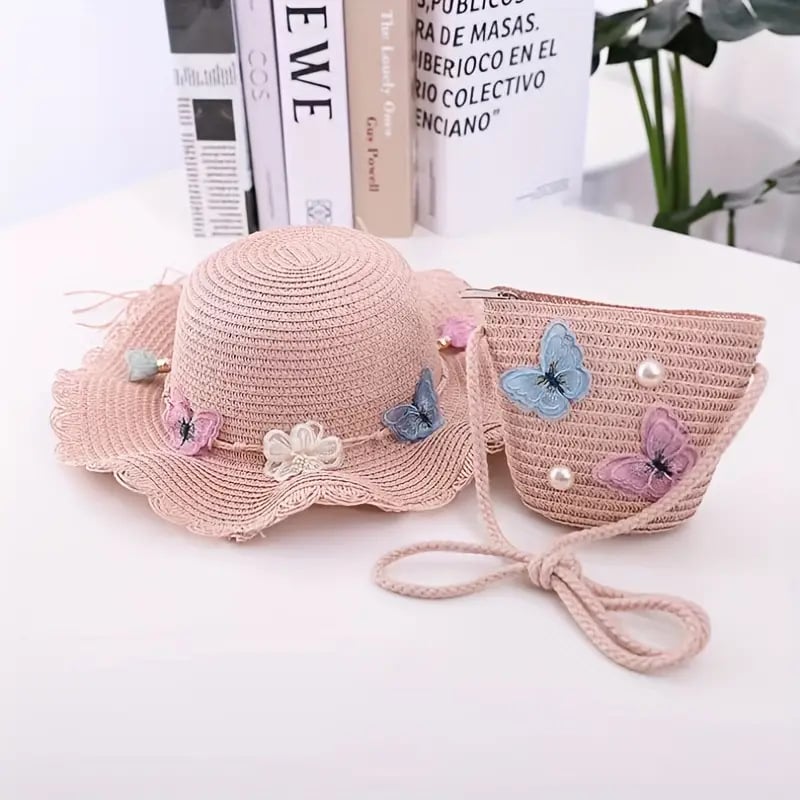 Pălărie de soare pentru copii de vară, pălărie de paie, pălărie de soare cu boruri mari, protecție solară, pălărie de plajă pentru părinți și copii, geantă de voiaj pentru femei