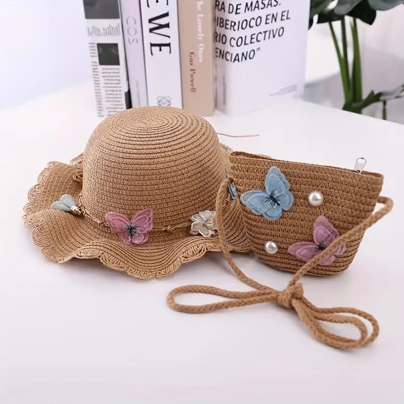 Pălărie de soare pentru copii de vară, pălărie de paie, pălărie de soare cu boruri mari, protecție solară, pălărie de plajă pentru părinți și copii, geantă de voiaj pentru femei